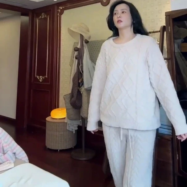 纯色半边绒秋冬季加厚保暖可外穿宽松时尚家居服套装