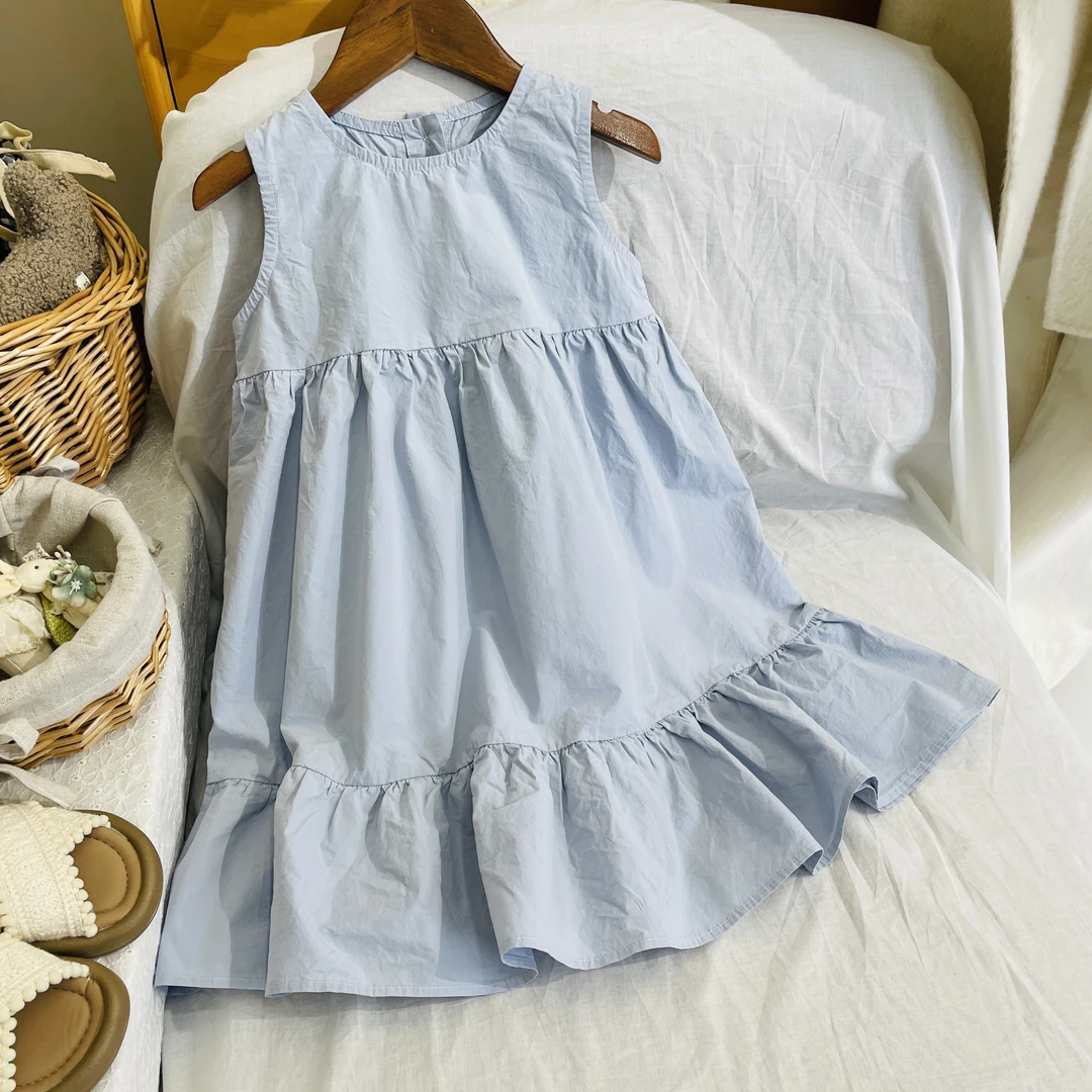 9011儿童全棉宽松舒适甜美连衣裙 女童韩系气质休闲无袖文艺长裙