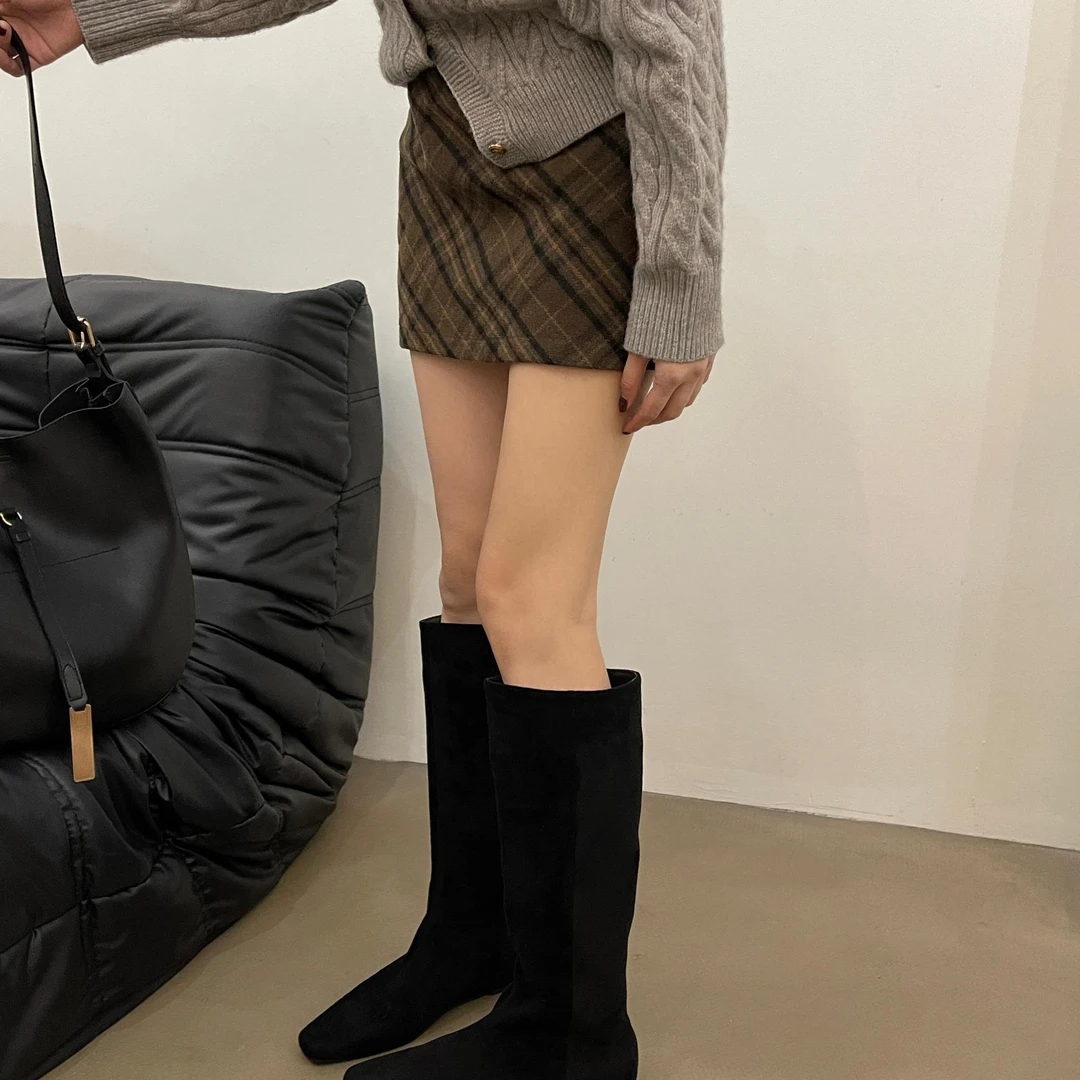 MIZI-99-3秋冬绒面瘦瘦中筒靴