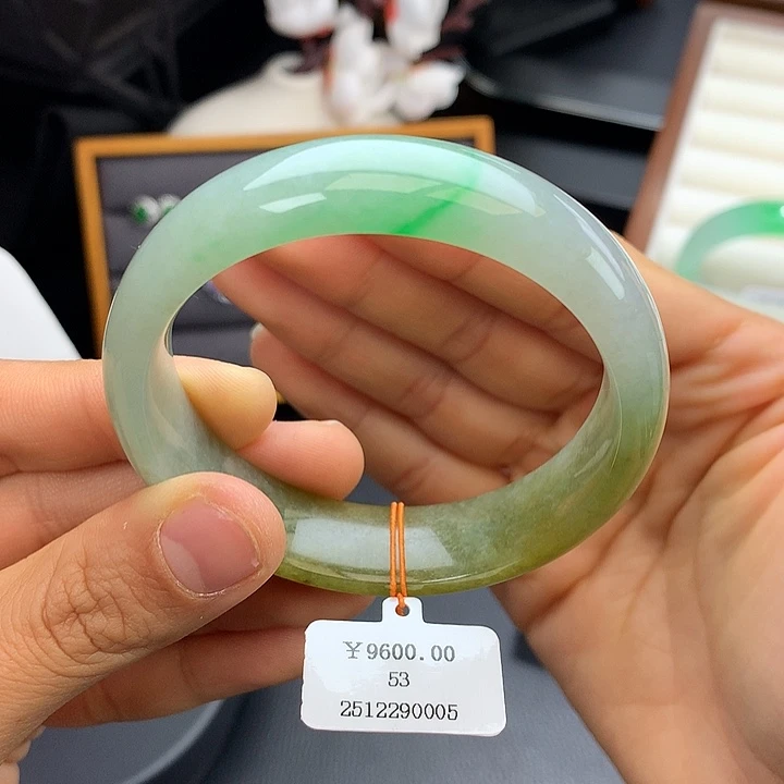 未镶嵌手镯翡翠53黄加绿正圈