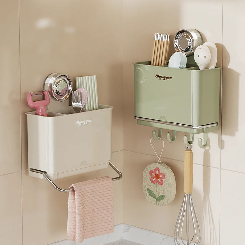 筷子收纳盒吸盘筷子筒壁挂式免打孔筷子勺子收纳家用筷笼沥水架