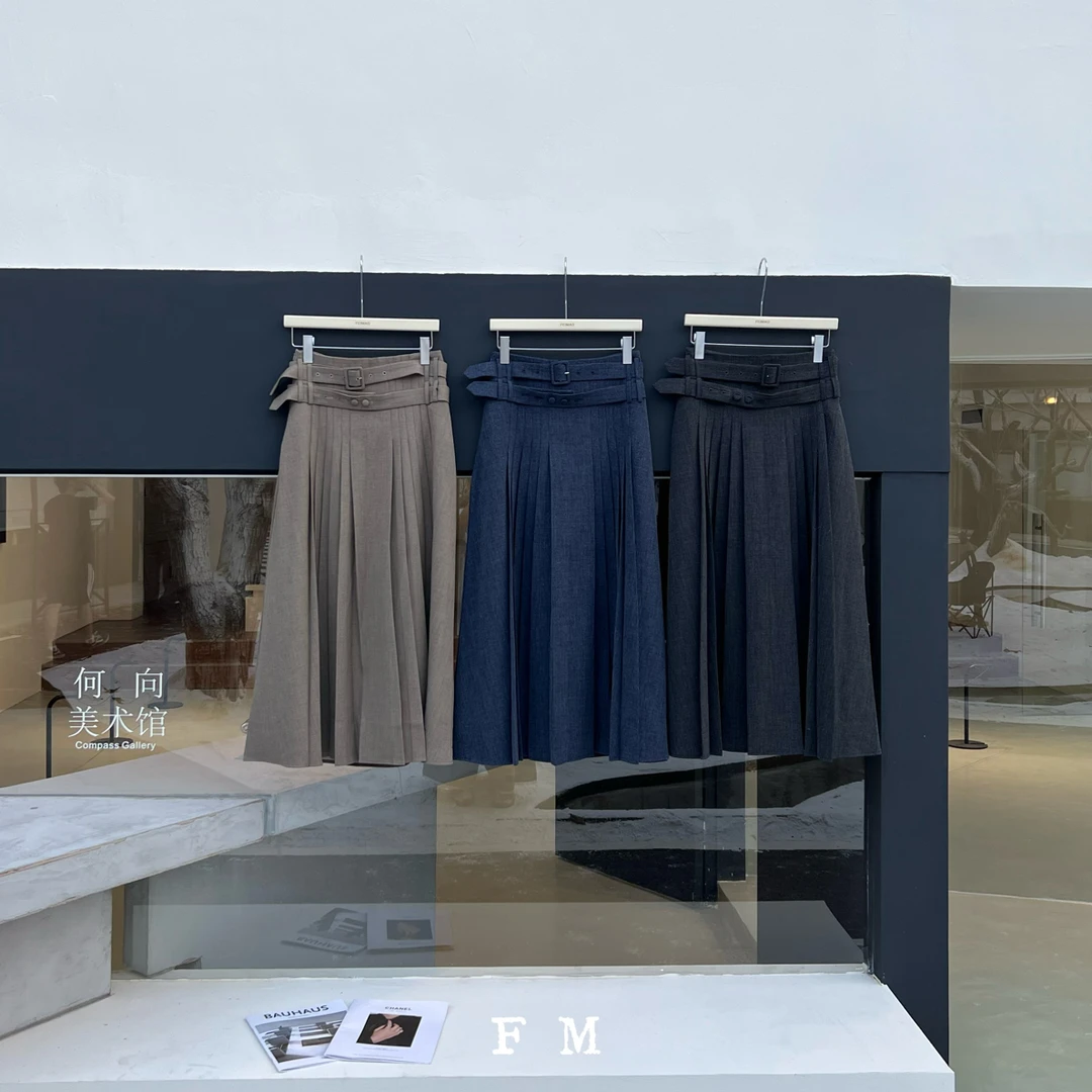 【赵小小&巨有分量】8397 知识分子风百褶A显瘦遮肉半身裙【配腰带】