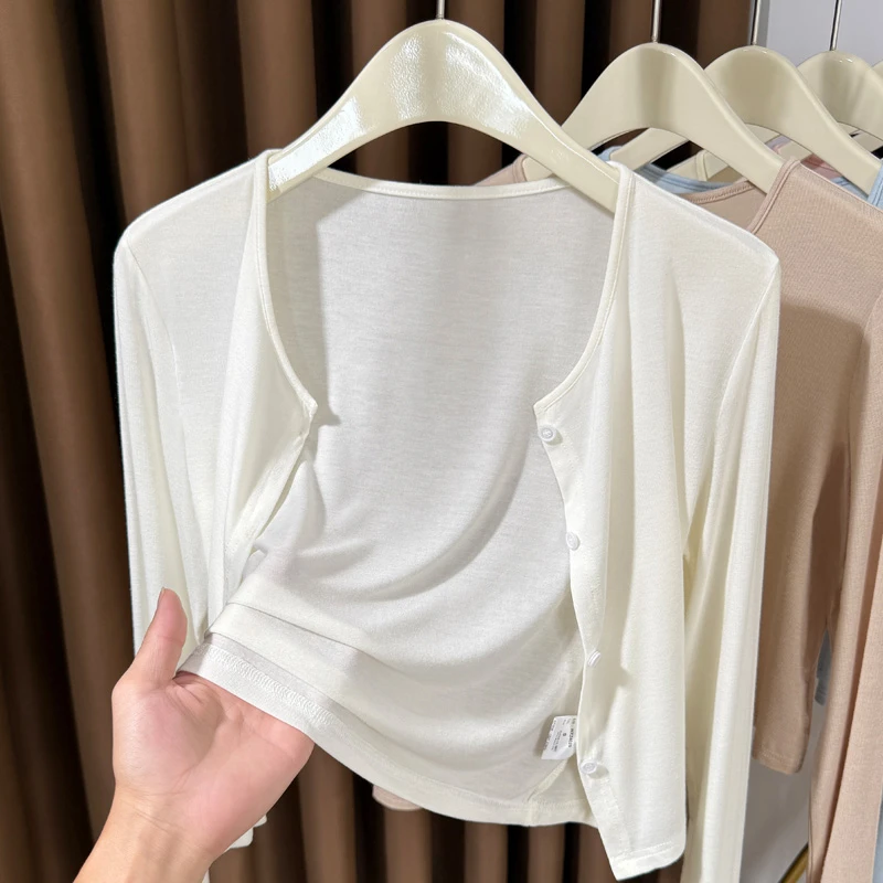 莫代尔针织开衫女短外套修身夏季百搭夏时尚外搭坎肩防晒长袖开衫