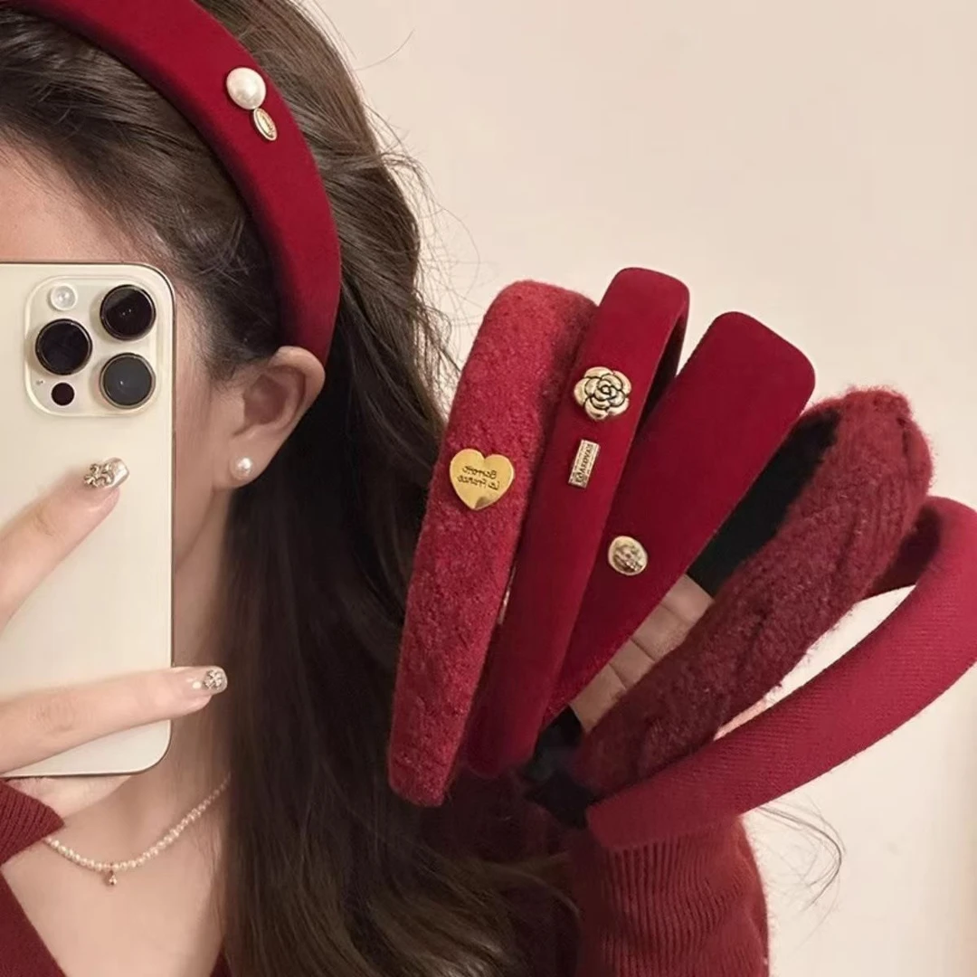 新年发箍红色系秋冬海绵发箍高颅顶高级感头箍女新款简约头饰发饰