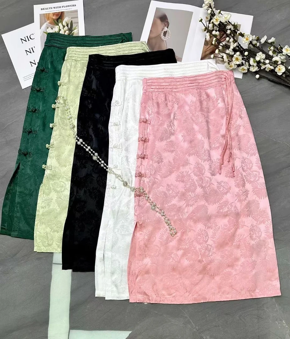 【丹妮甄选】-新中式国风复古盘扣夏季高腰显瘦A字半身流苏半裙#097