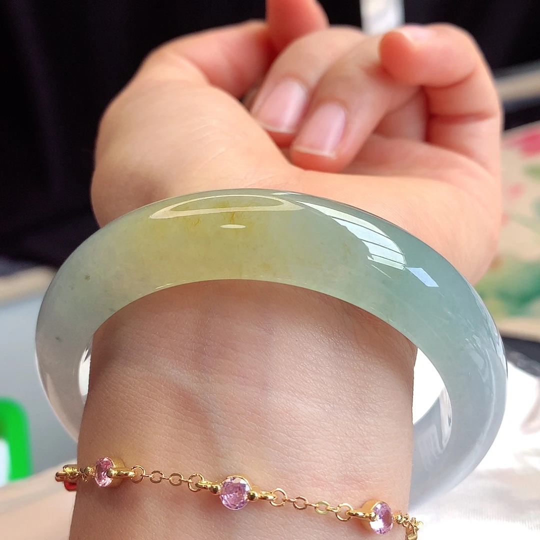 未镶嵌手镯翡翠57-58圈口完美特色镯黄翡13号