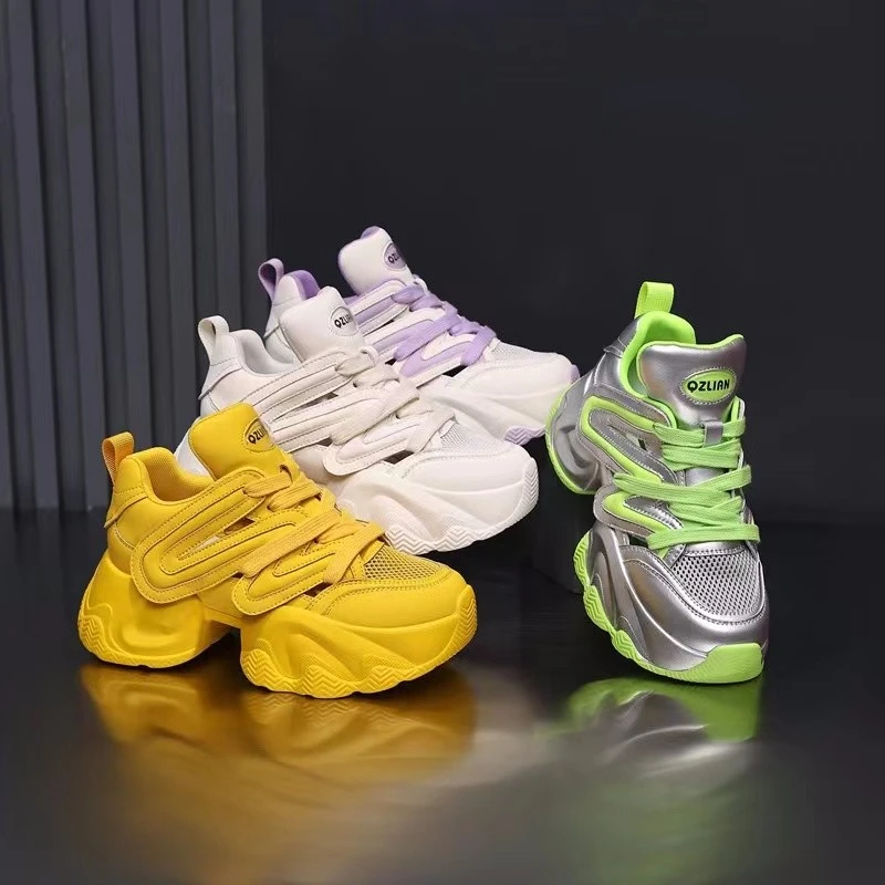 厚底老爹鞋女2025新款小个子增高女鞋镂空网红爆款运动小白鞋