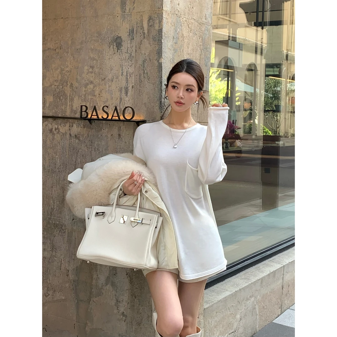 xinxin 【釉色空白】基础百搭简约休闲圆领长袖毛针织衫 Q511607