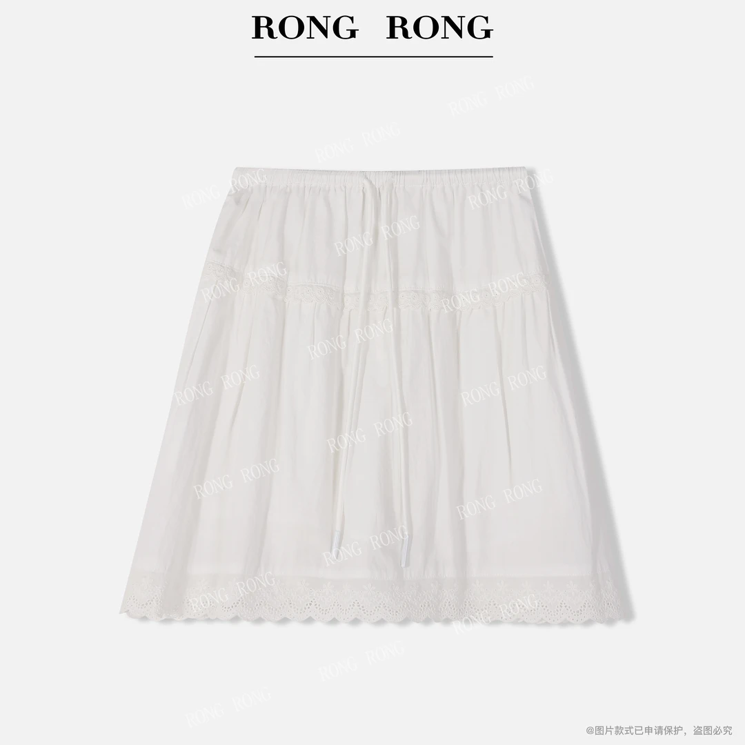 溶溶【幻梦仙气】RONGRONG 100棉抽绳收腰钩花蕾丝花边短裙25C8075