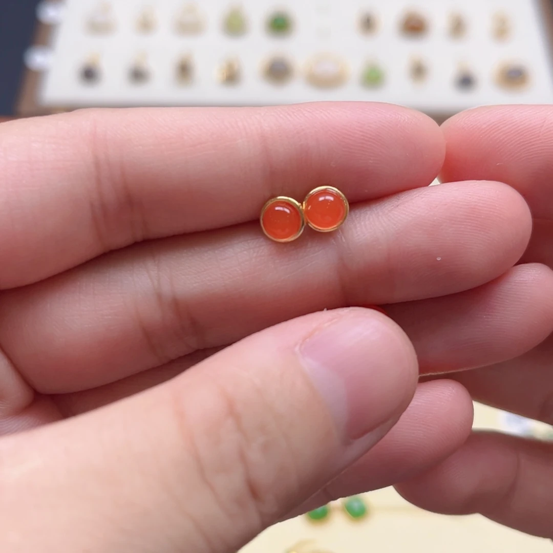 南红玛瑙银S925镶嵌耳饰