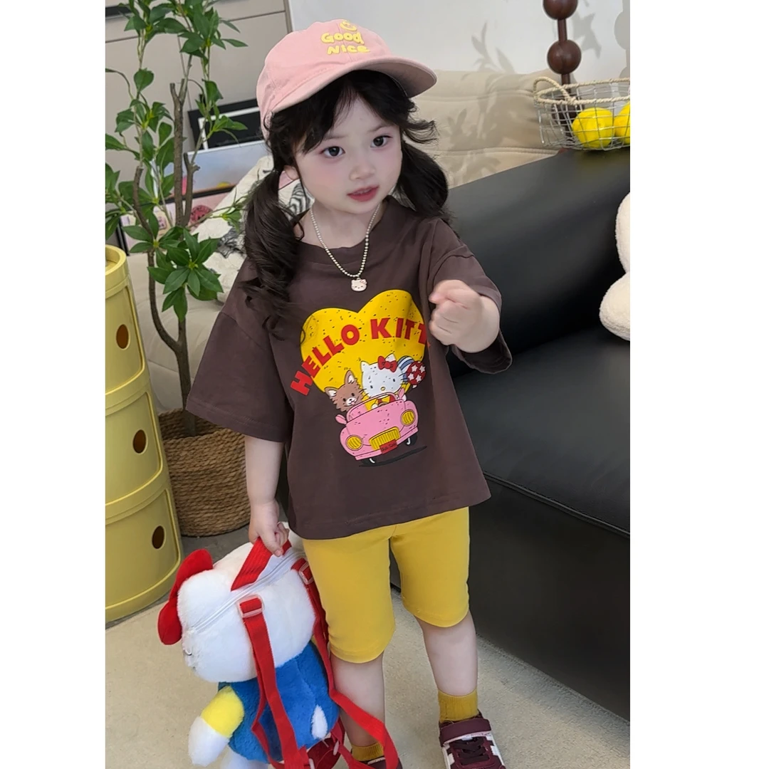 女童夏季套装25新款韩版儿童宝宝洋气卡通短袖T恤骑行裤两件套潮