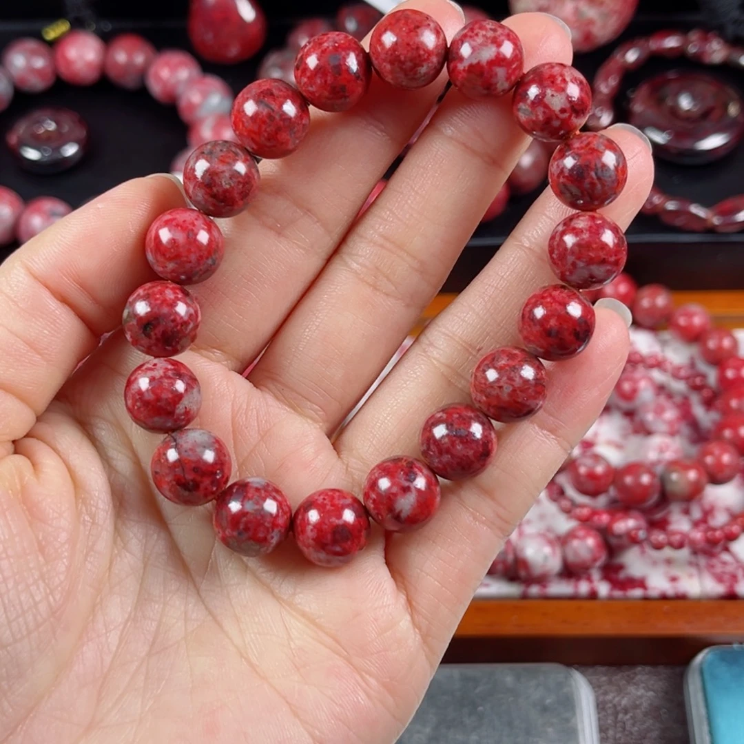 天然辰砂原石手串卡11+