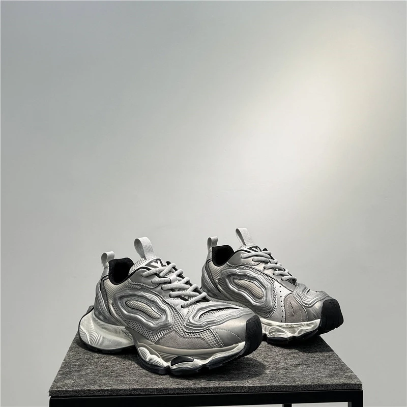 老爹鞋男款2025新款网面透气低帮鞋复古做旧运动鞋百搭系带休闲鞋