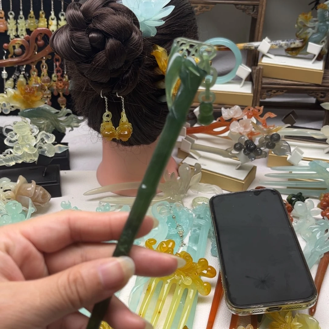 蛇纹石玉发簪合金王*⑪