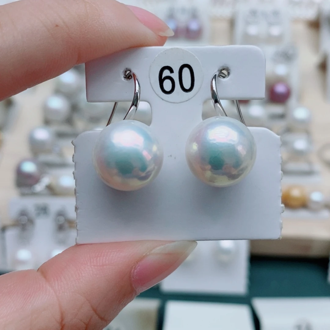 说***心银S925镶嵌淡水珍珠耳饰12mm