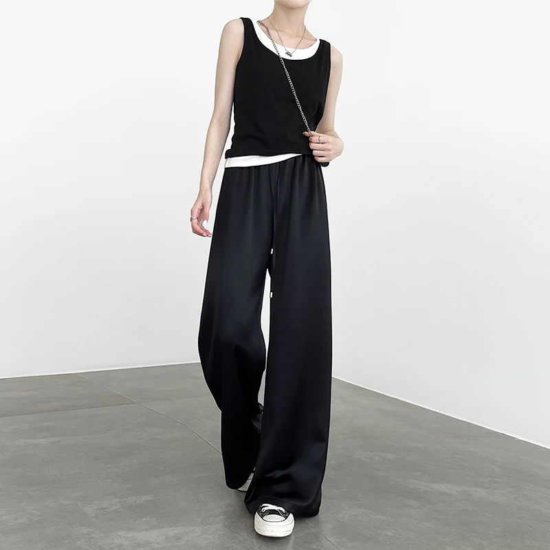 缎面醋酸阔腿裤女夏薄款高腰垂坠感休闲凉凉冰丝拖地直筒高端裤子