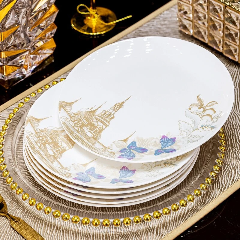 景德镇皇宫贵族轻奢高档8英寸浅盘六只装陶瓷家用餐盘拍四送二