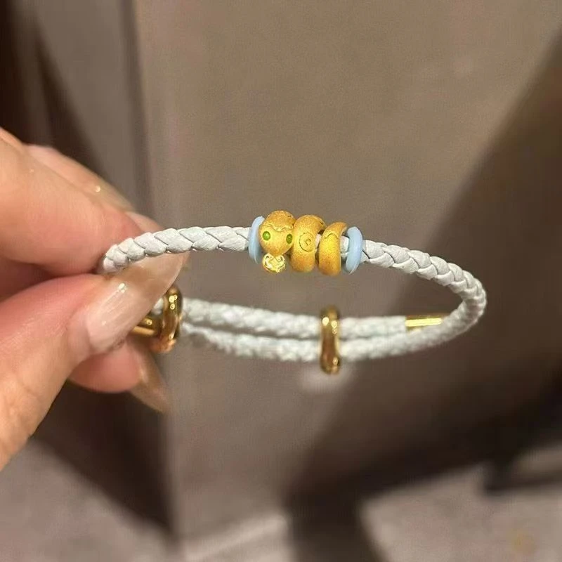不锈钢皮质手链 黄金色卷卷蛇手串本命年