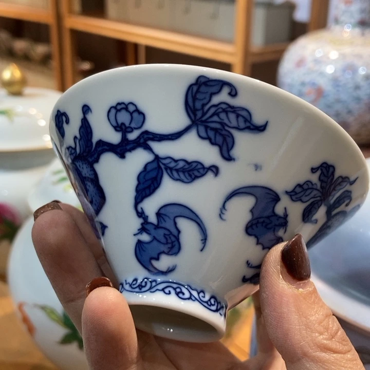 杯福利青花桃子杯