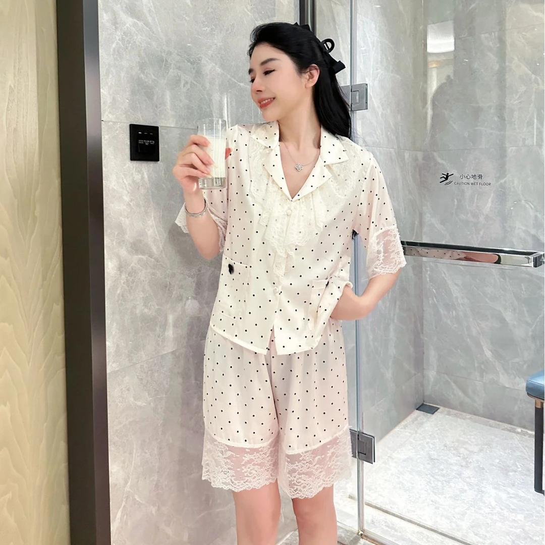 韩版甜美ins蕾丝花边冰丝睡衣女夏季纯欲公主睡衣女士家居服套装