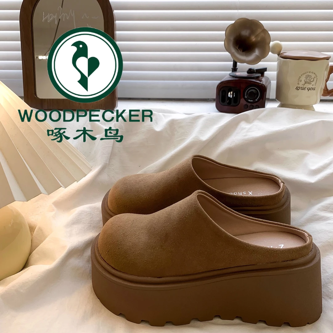 啄木鸟勃肯包头半拖鞋女外穿2025秋季新款厚底增高懒人穆勒博肯鞋