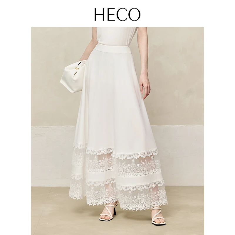HECO【仙灵漫舞】新中式夏季新品醋酸镂空蕾丝花边A字半身长裙女