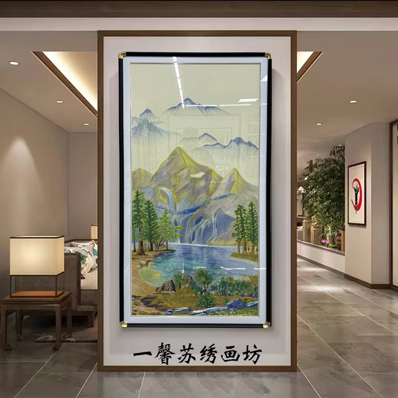 【青山绿水聚宝盆】织锦绣高端刺绣新中式简约玄关过道挂画