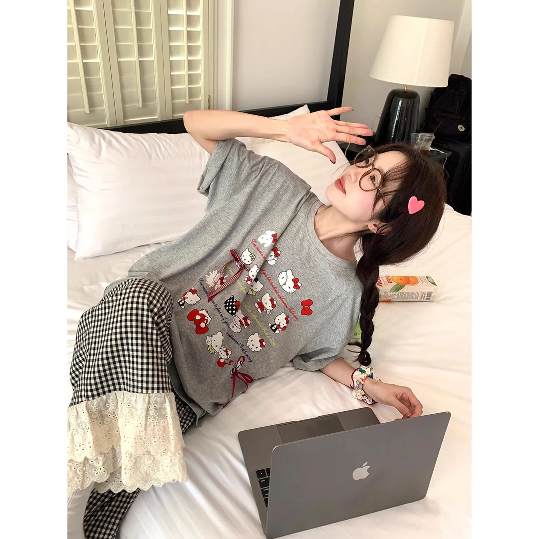 凯蒂猫睡衣女短袖长裤可爱卡通大学生套装2025年新款爆款家居服夏