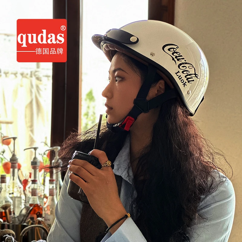 德国qudas奇达士日式复古半盔四季电动车头盔男女机车摩托3C认证