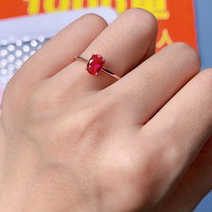 红宝石戒指银S925镶嵌