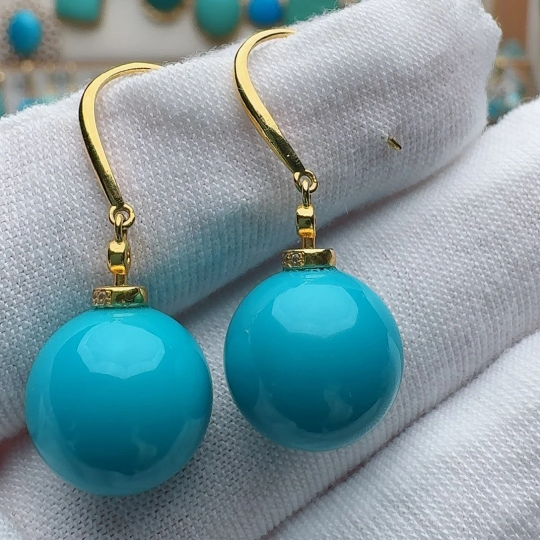 绿松石18K金镶嵌耳饰