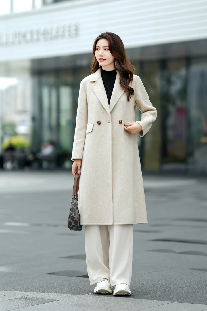 【长毛加厚长款】秋冬双面羊毛大衣气质正肩显瘦长款双排扣大衣2