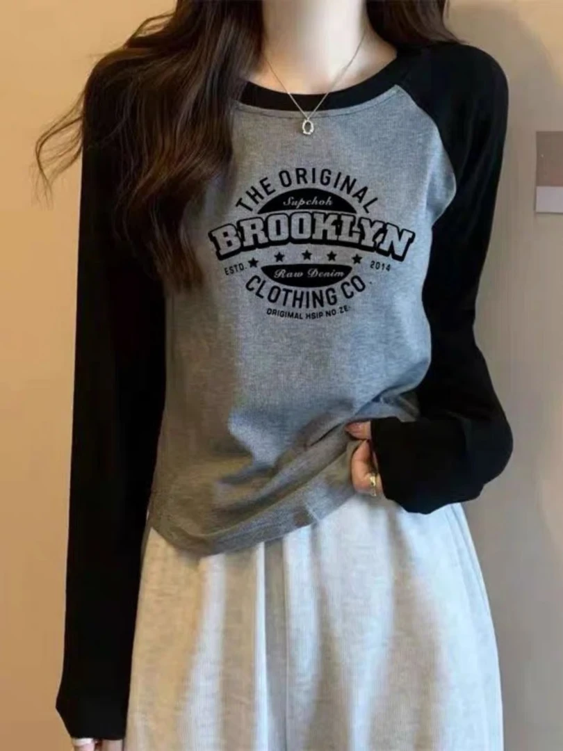 长袖T恤女秋装新款大码打底衫胖妹妹显瘦遮肚子休闲正肩宽松上衣