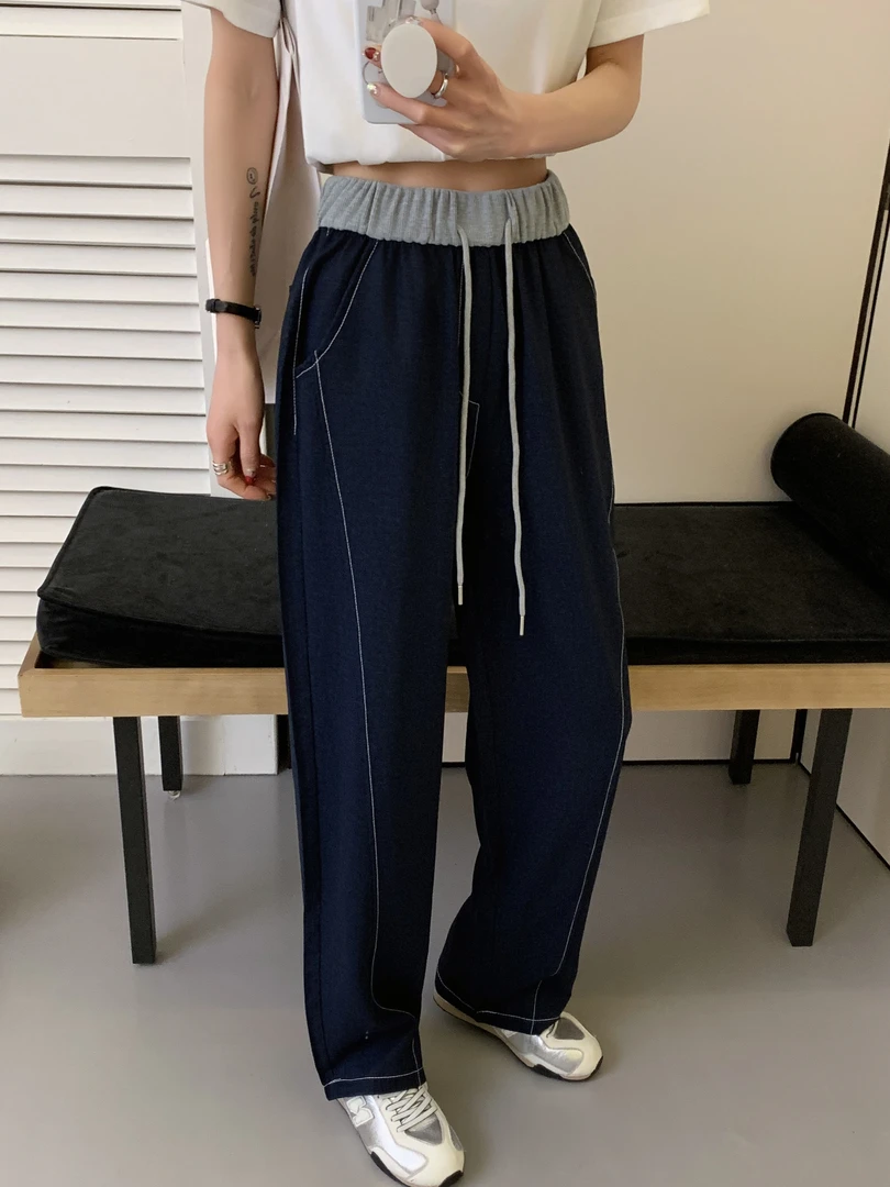 程程甄选 -「白牛森氧蓝」 流行撞色腰头生态云感海洋裤休闲裤8829