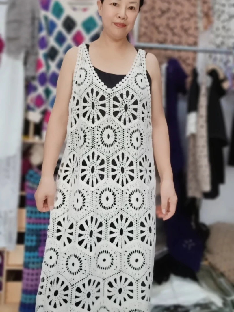 女士机织镂空花洋气长背心裙