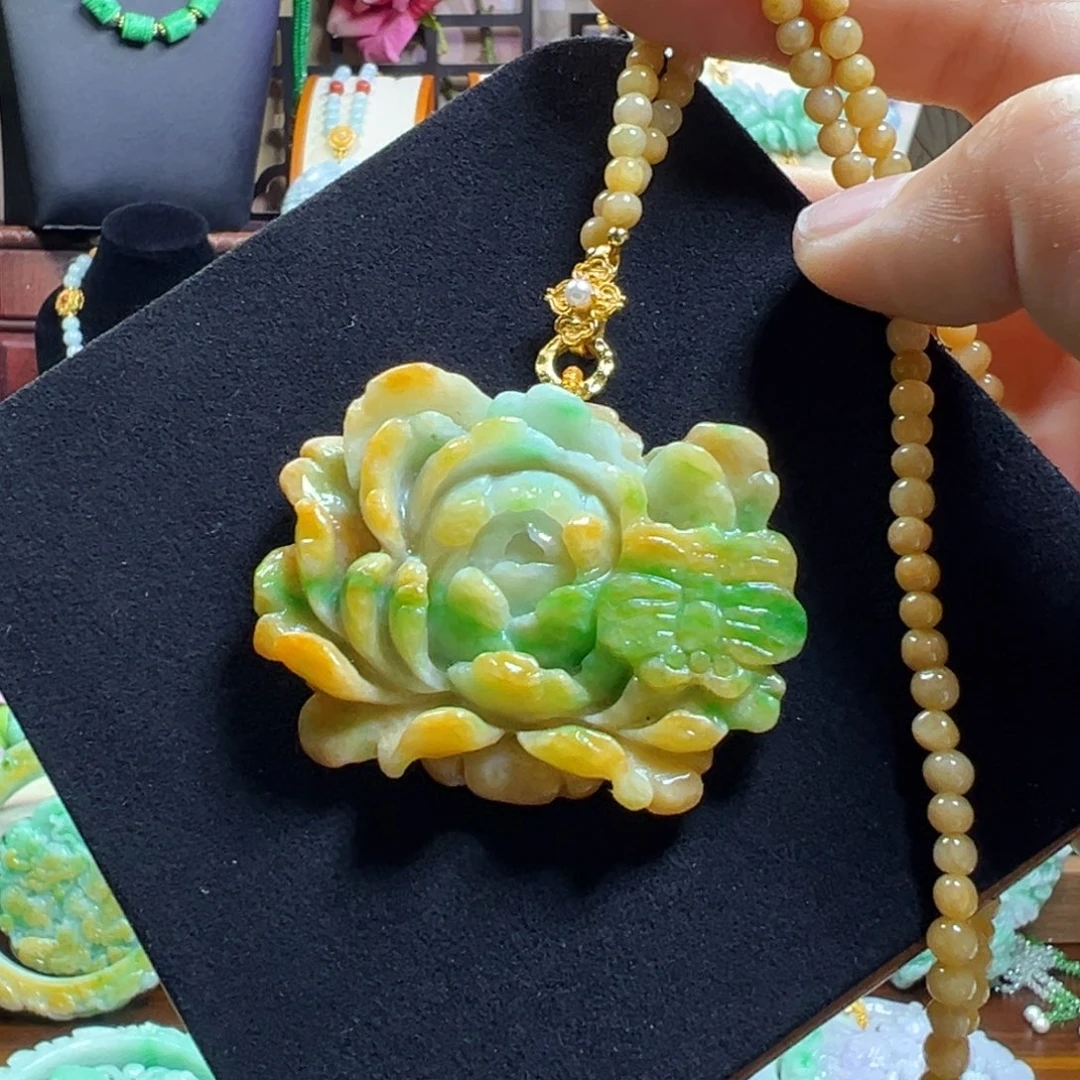 翡翠未镶嵌毛衣链黄绿俏色