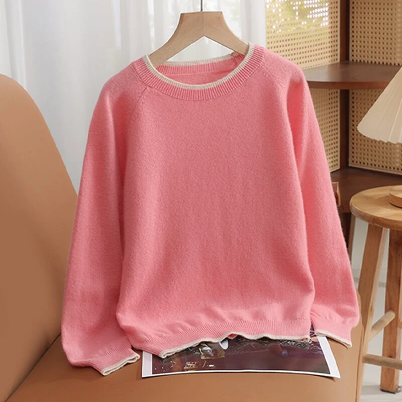 100儿童羊毛衫针织毛衣女童长袖大童圆领秋冬撞色男童中大童毛衣