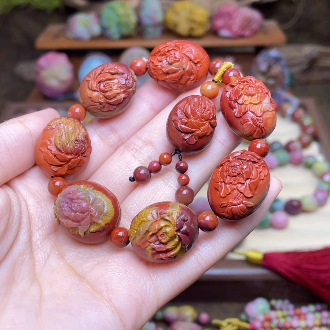 Q***Q玛瑙/玉髓未镶嵌珠宝半成品盐源玛瑙蝶恋花蛋蛋串