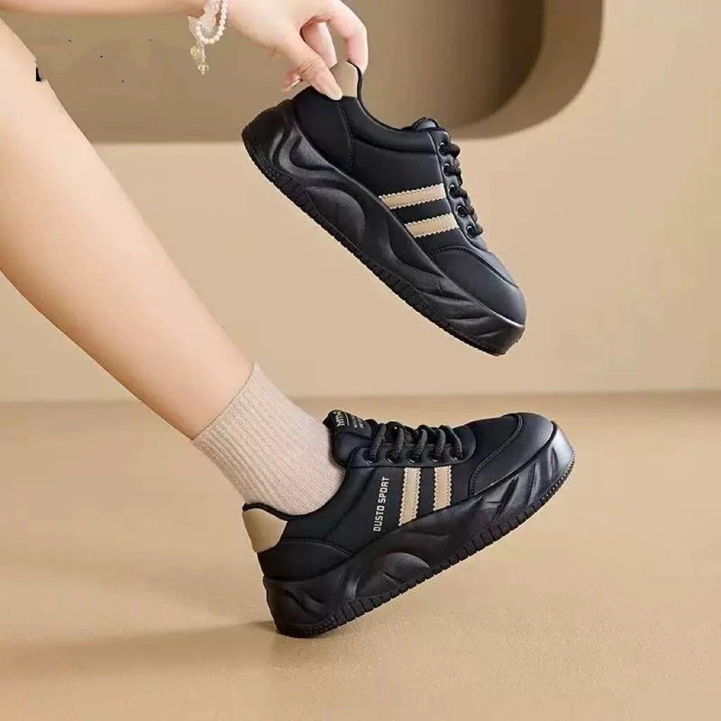 面包鞋秋季新款5016时尚休闲爆款厚底女式圆头中跟小白鞋24Q