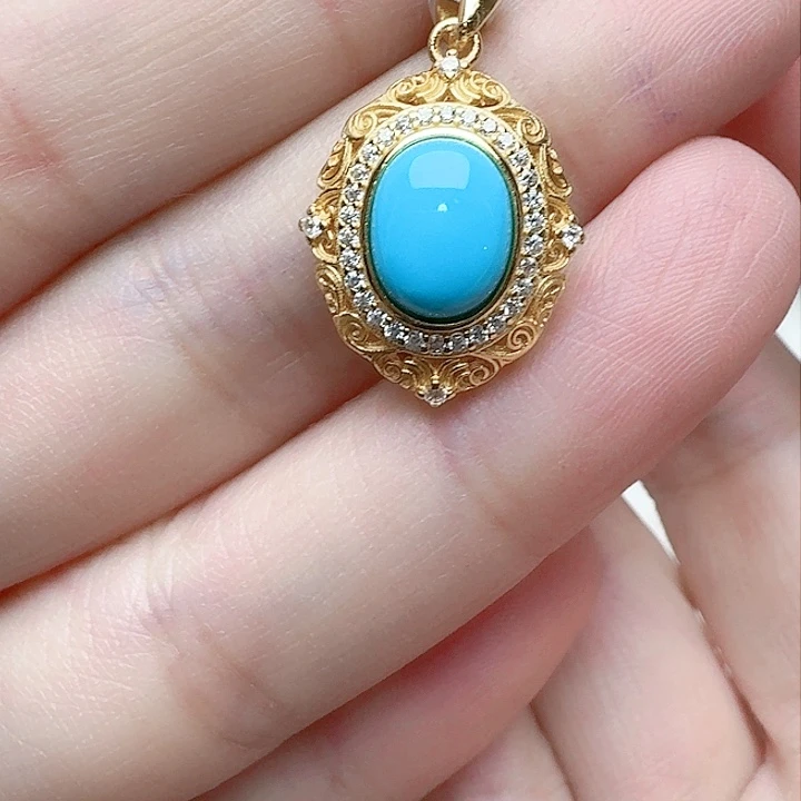 绿松石吊坠(不含链)银S925镶嵌吊坠