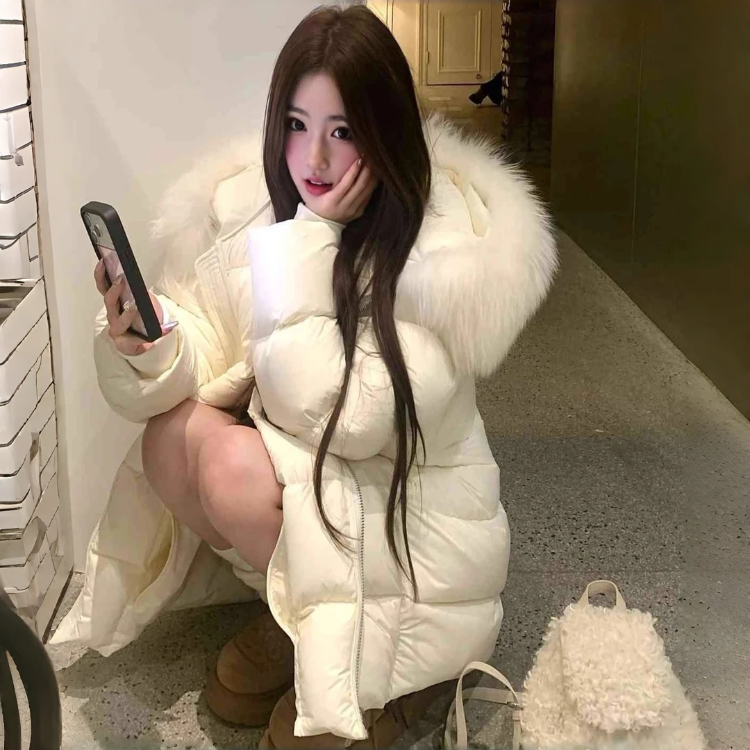 白色毛毛领连帽加厚棉衣棉服外套巨好看洋气独特别致小棉袄2025冬
