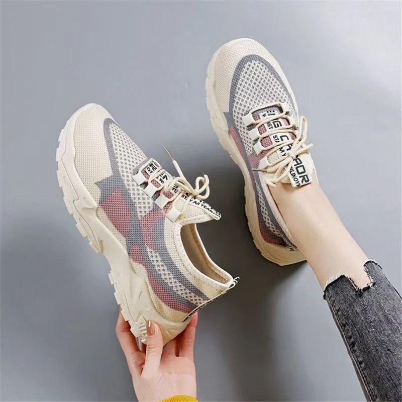 新款春夏厚底老爹鞋网面透气时尚休闲妈妈鞋潮流运动鞋飞织