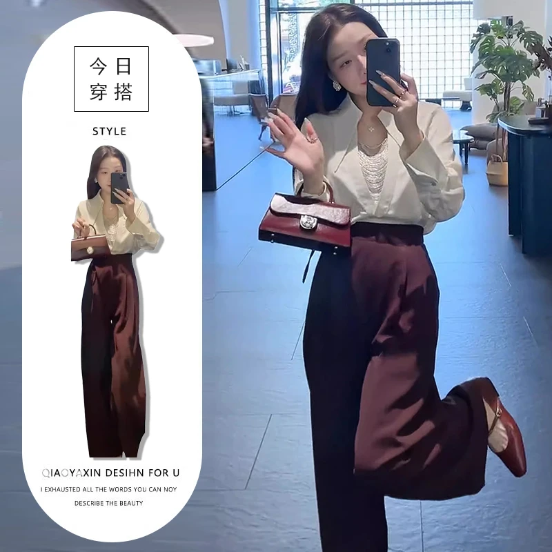 温柔系炸街奶乖套装女2025春秋新款气质长袖上衣+高腰减龄休闲裤
