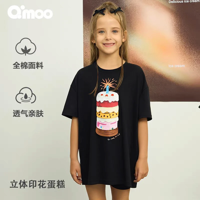 圆领短袖拼接T恤夏季蛋糕短袖t恤春夏印花和纸纱