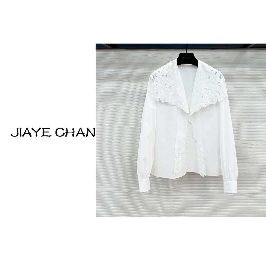JIAYE CHAN设计感翻领花边百搭长袖上衣