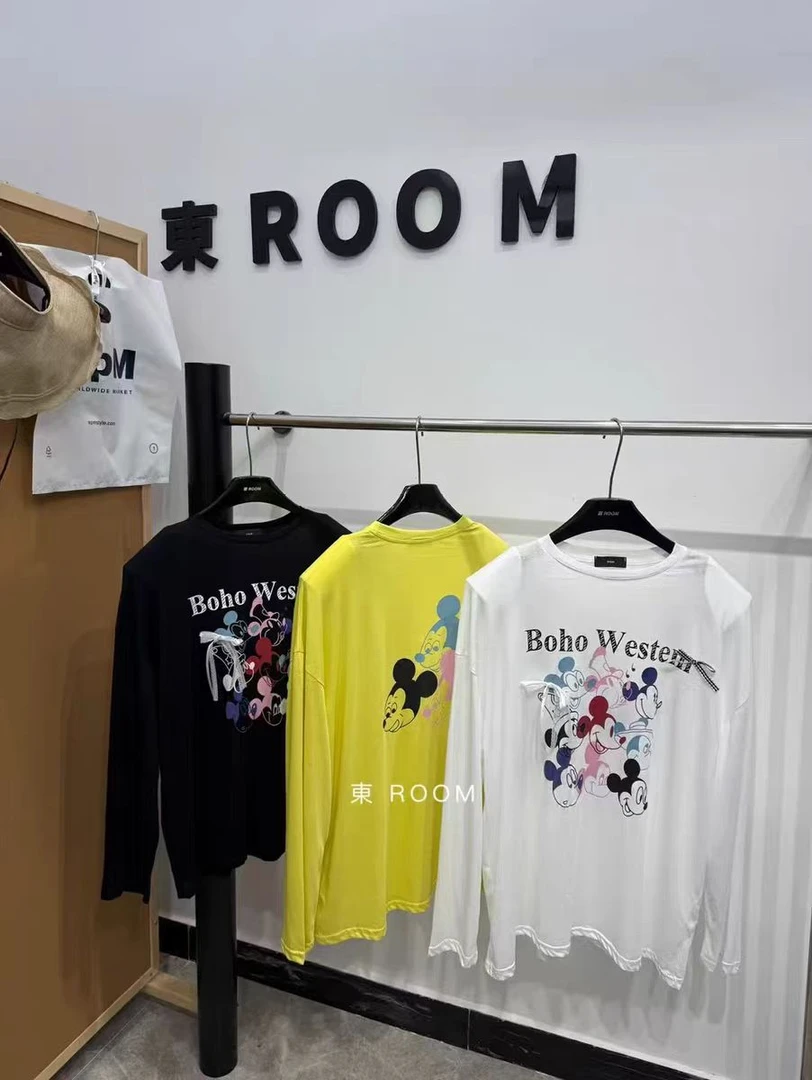 东家米奇防晒圆春季长袖韩版T恤拼接印花卡通