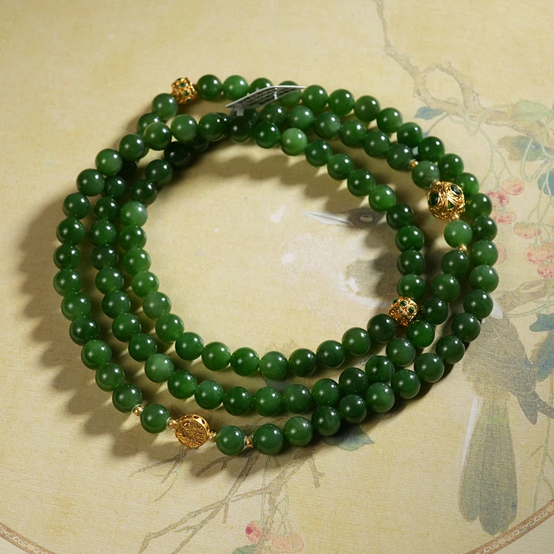 【老掌柜】18k和田玉/碧玉108项链/碧玉多圈/10mm/M051809