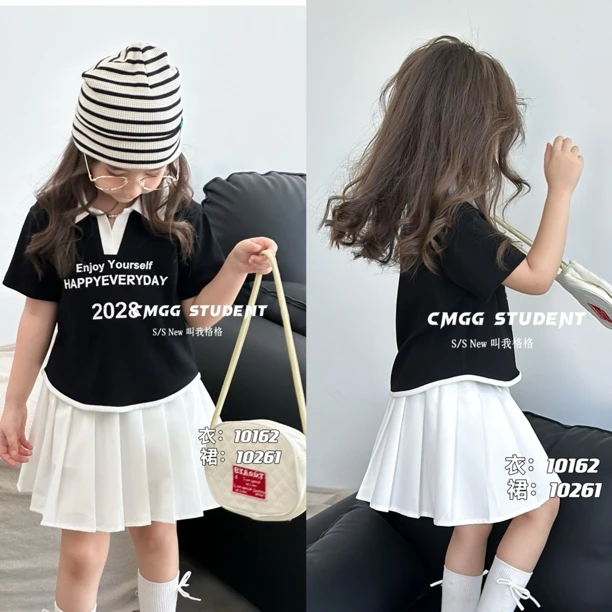 叫我格格女童短袖体恤Polo领洋气百搭10162小翻领短袖T恤女宝短款