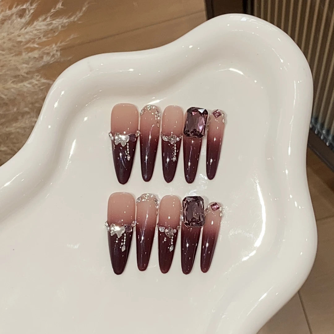 【冰镇杨梅】高品质纯手工穿戴甲高级新年氛围酒红方钻