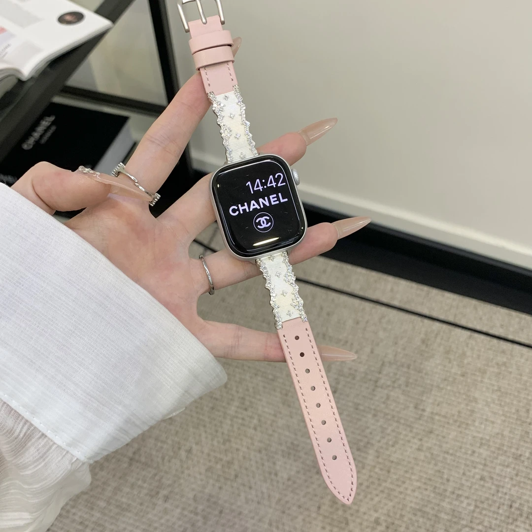适用苹果AppleWatchS9手表S10繁华锆石SE真皮iWatchS11表带S8高级